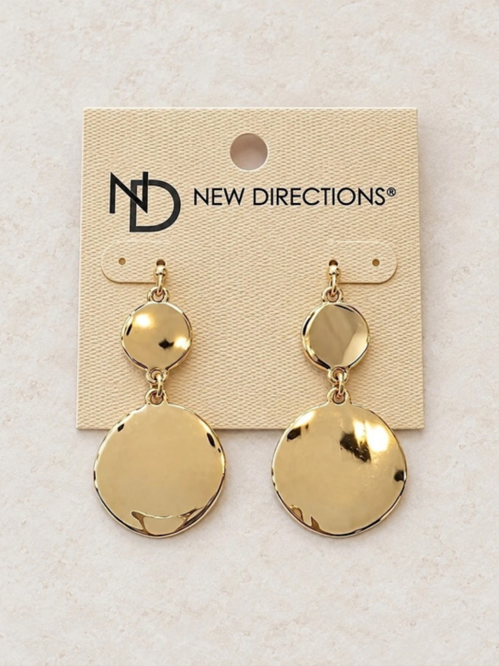New Directions Gold-tone Double Disc Drop Earrings Women Statement Shiny Dangle